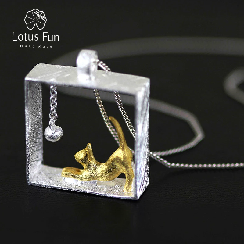 Lotus весело кошка игры шары кулон без Цепочки и ожерелья Настоящее стерлингового