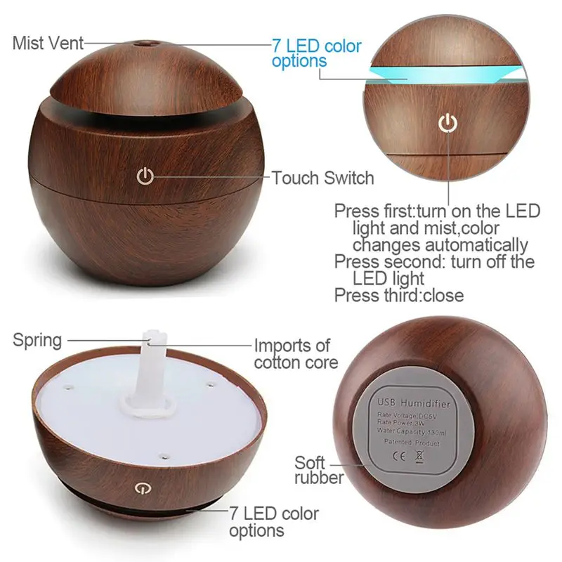 USB Aroma Humidifier ESSential Oil Diffuser Ultrasonic Cool Mist Air Purifier 7 Color Change LED Night light for Of | Бытовая техника