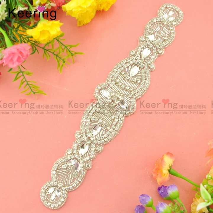 

Fancy Hand Sewing Sparkling Crystal Applique For Bridal Sash WRA-779