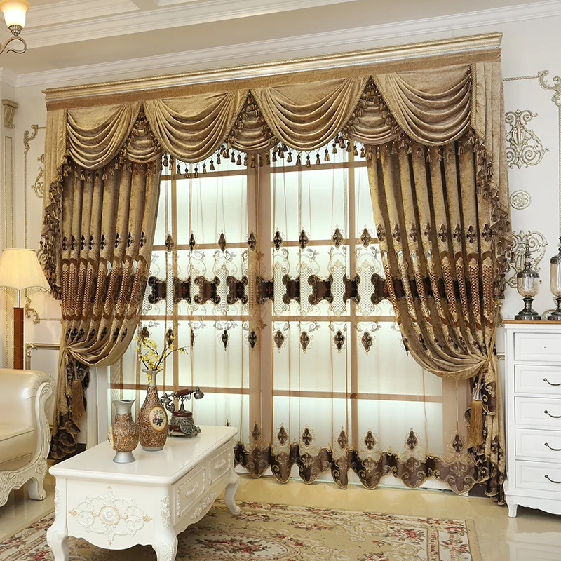 European luxury chenille hollowed embroidered floral coffee window curtain sheer for living room bedroom villa 1pcs price | Дом и сад
