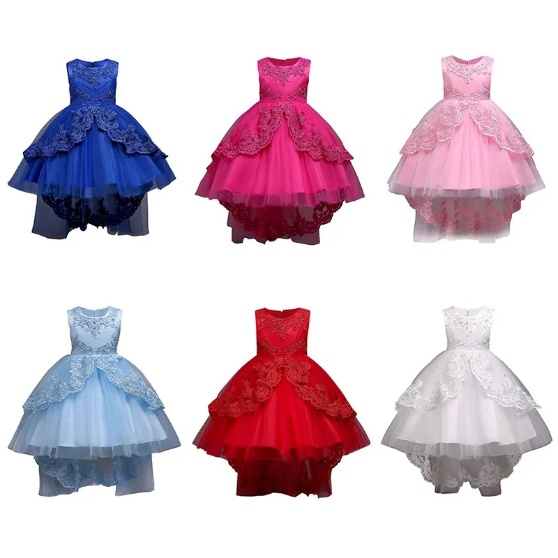 

Pageant Children Girls' Princess Dress Lace Flower Print Girl Dress Robe Performance Clothing Party Wear With Bowknot