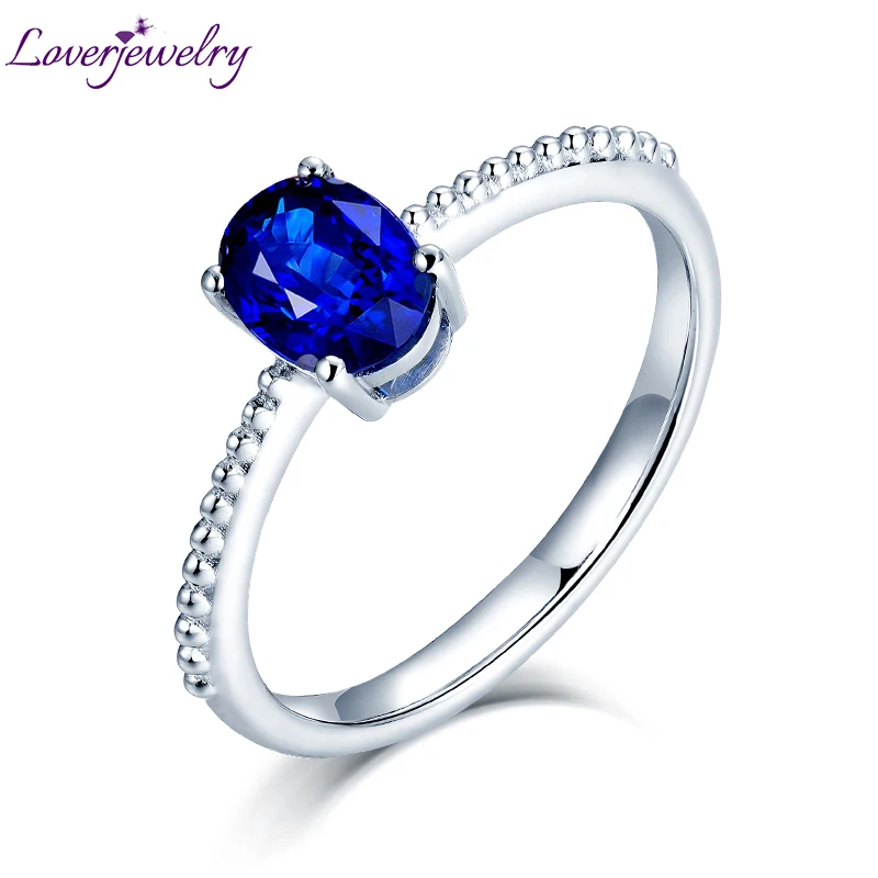 

LOVERJEWELRY 18K White Gold Blue Sapphire Sri Lanka 100% Gemstone Wedding Women Ring Real Natural Gemstone Rings Party Jewelry