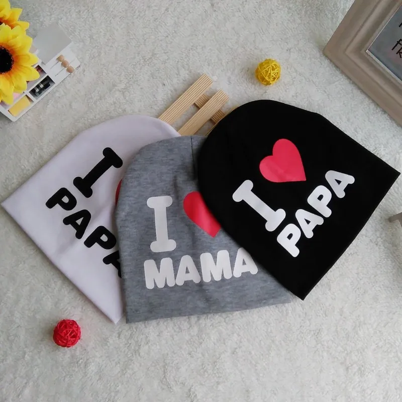 1 шт., Детская Хлопковая Шапка-бини I LOVE PAPA/MAMA, милая теплая шапка с буквенным принтом для новорожденных детей, детская Шапка-бини s