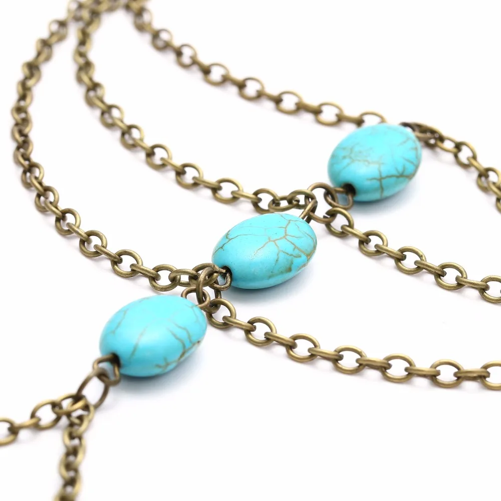 Vintage Turquoises Bracelet For Women Boho Multi Layer Link Chain Interweave Finger Bangle Summer Beach Fashion Jewelry | Украшения и