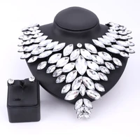luxury gun black chain crystal bridal statement jewelry set for brides necklace earring wedding party accessories jewelry sets