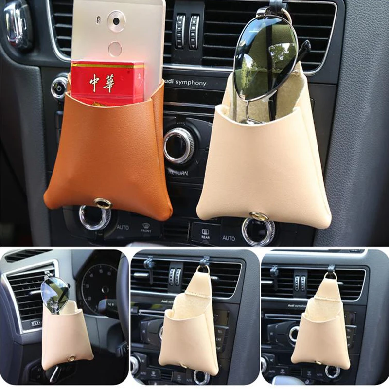 Car-styling 1X Car Leather mobile phone pocket Accesories Air outlet storage bag For Kia rio sportage Volvo s60 xc60 Lada vesta |