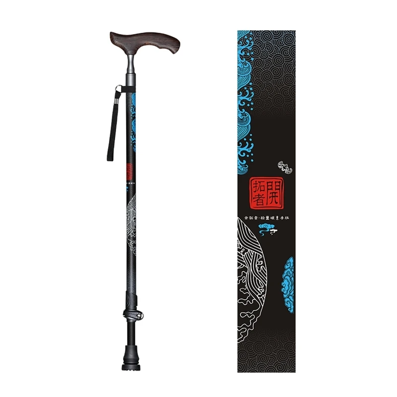 Carbon Fiber Wood T Handle Walking Sticks For Tourism Cane Trekking Nordic Walking Pole Hiking Crutches Bar Ultralight Only 219g