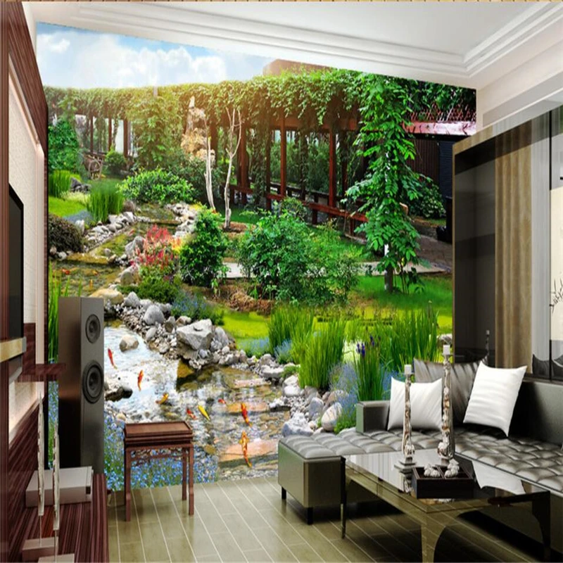 beibehang papel de parede Garden park 3D landscape background wall painting custom large fresco green wallpaper | Обустройство дома