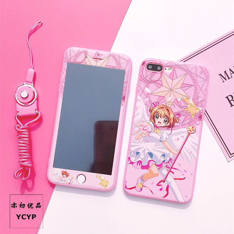 Для iphone XS Max милый Cardcaptor Sakura задний Чехол+ пленка для экрана из закаленного стекла, Девушка Мягкий чехол для iphone X XR 6 7 8plus