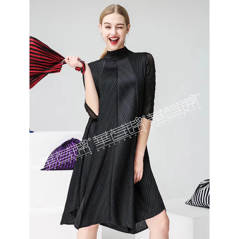 Changpleat 2019 весна лето новые женские платья Miyak плиссированные Модные водолазки