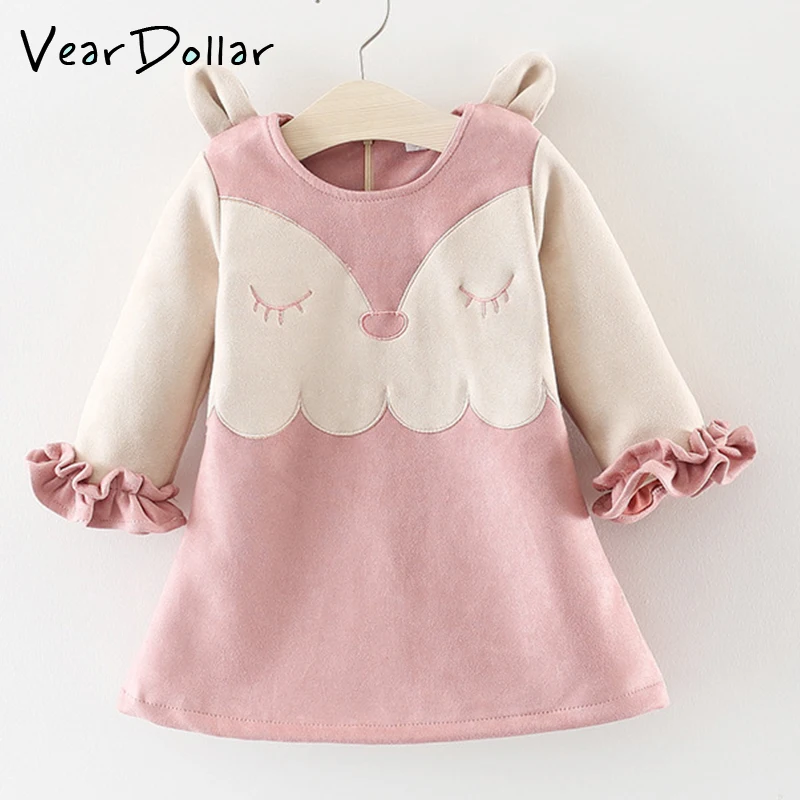 VearDoller Girls Dress Autumn Cute Fox Pattern Kids Dresses for 1-6 Years Baby Girl Clothes Children's Outwear Casual | Детская