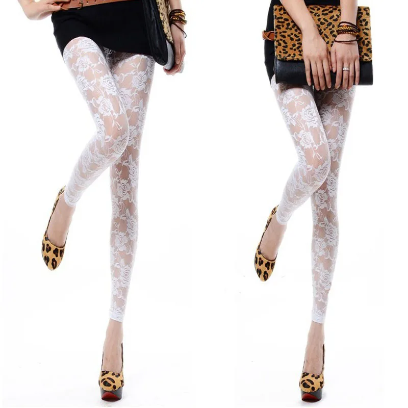 Женские кружевные Элегантные леггинсы в стиле ретро черные белые летние
