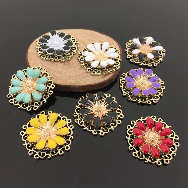 Новинка 2016 60 шт. с ромашками эмалированное Ретро стиль кнопки из сплава плоской