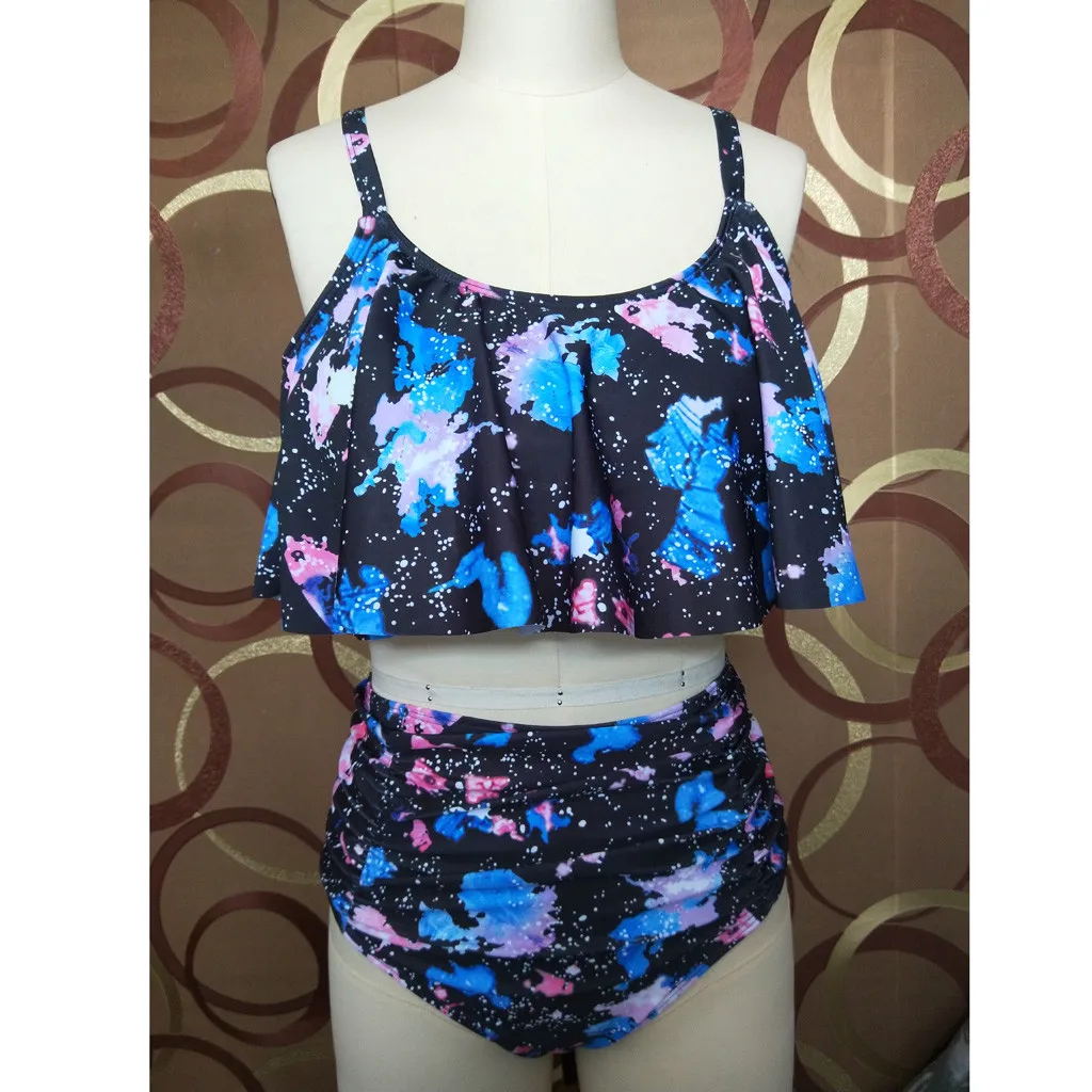 Женское бикини с винтажным принтом купальник танкини большого размера пуш апом