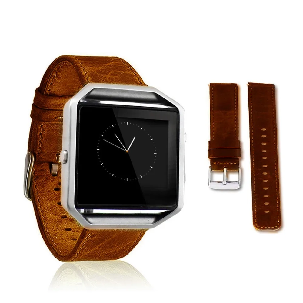 Натуральная кожа Fitbit Blaze сменный ремешок + Meatal Frame House Wrsit Band для коричневый