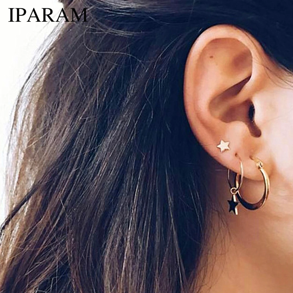 IPARAM 2019 Simple Gold Star Stud Earrings for Women brincos Oorbellen boucle d'oreille pendientes bijoux | Украшения и
