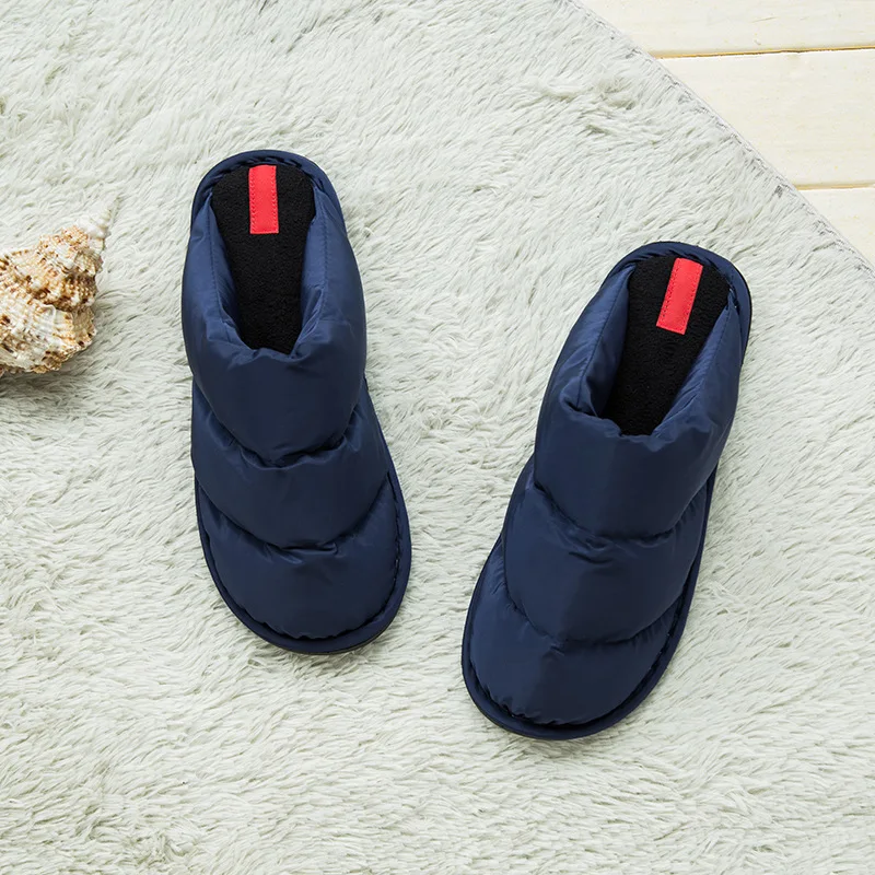 dark blue Новинка зимы из термопластичной резины, женские слипоны, женские домашние тапочки; теплые туфли из хлопка удобные вниз хлопок мужские шлепанцы, обувь четыре пары - Цвет: dark blue
