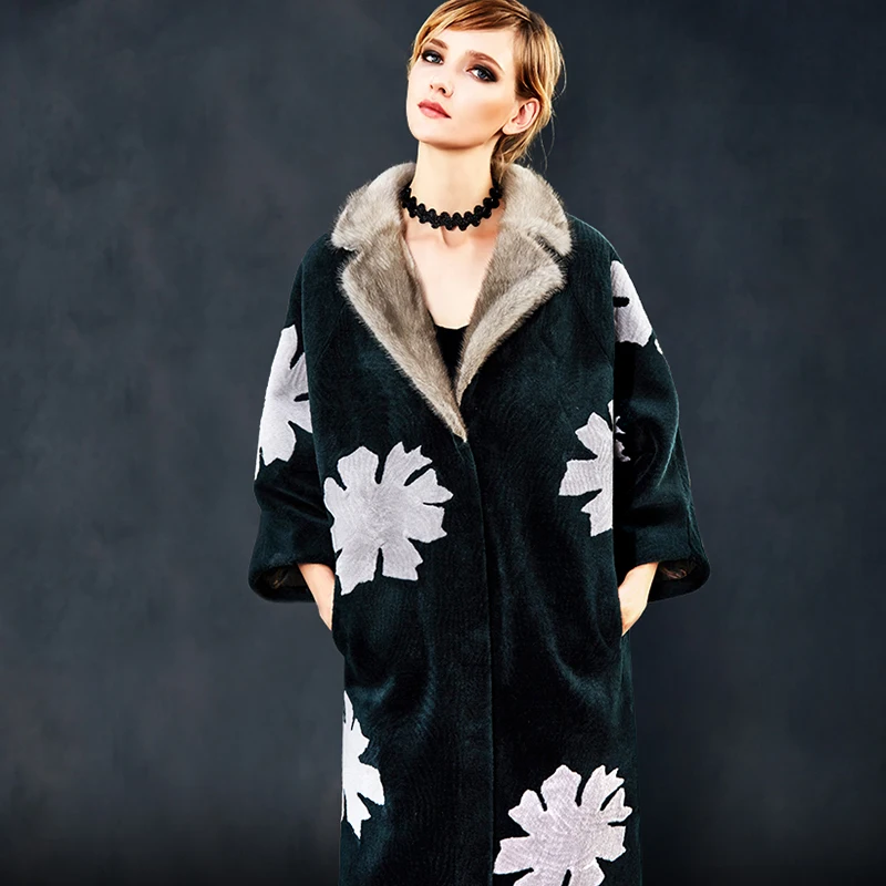 Настоящее пальто с мехом женские зимние стрижки овец густым теплая куртка