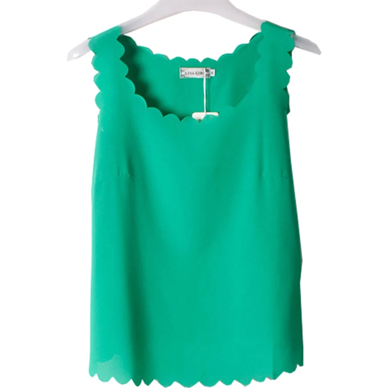 Женская футболка 2020 модная шифоновая свободная без рукавов с волнистым низом