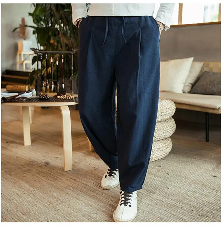 Новинка, осенние мужские брюки размера плюс, M-5XL, 6XL, 7XL, хлопок, лен, модная уличная одежда, широкие штаны-шаровары в стиле хип-хоп, большие размеры