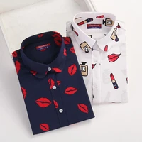 dioufond white navy lips print women blouses long sleeve ladies office blouse shirt casual button down blusa 2017 spring
