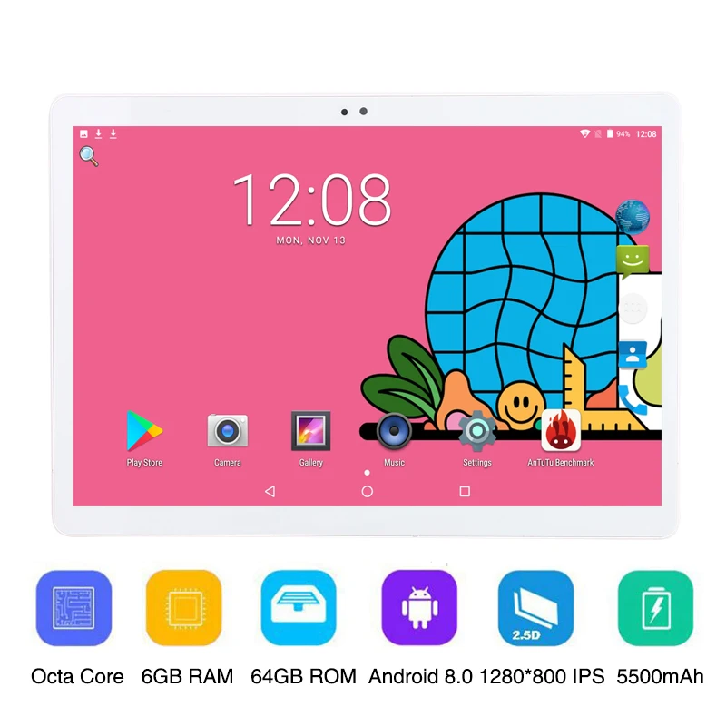 10 дюймовый телефонный звонок Android 8 0 Восьмиядерный 6G 64G планшетный ПК Встроенный 3G