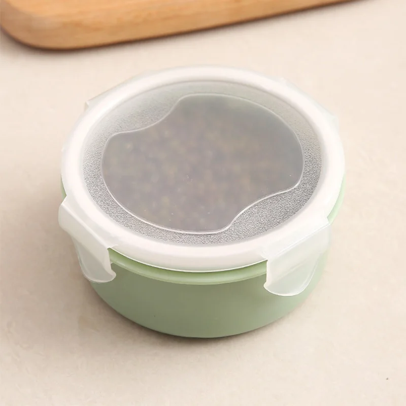 round-green Здоровый материал Пшеничная солома Bento коробки кухонная посуда контейнер для хранения еды портативное хранение для детей студенческое хранение - Цвет: round-green