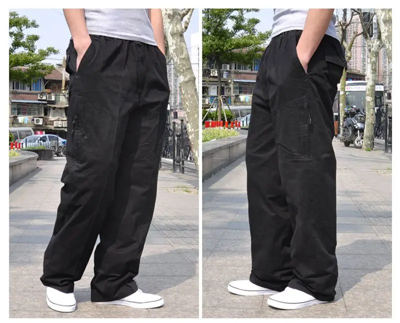 Мужские брюки-карго с карманами, большие размеры, 8XL, 9XL, 10XL, тянущиеся брюки, летние прямые брюки, хаки, черные, свободные, 42, 44, 46, 48