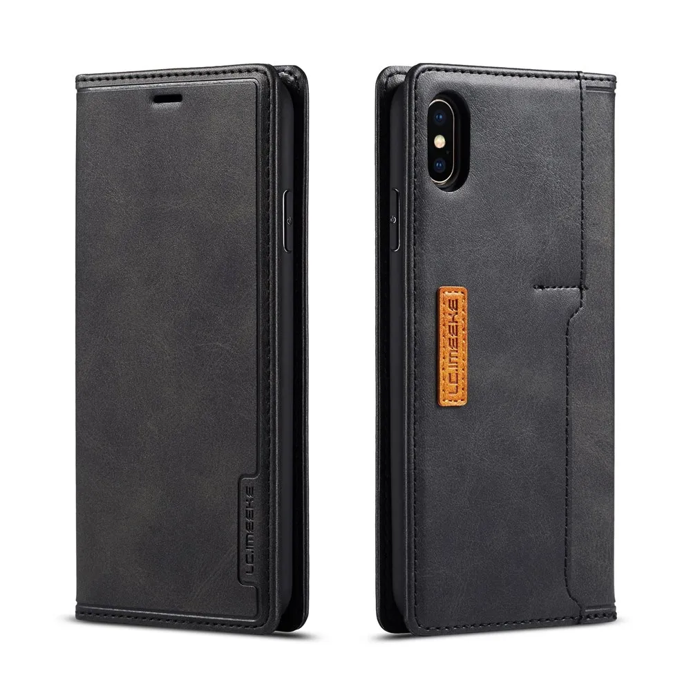 Black Кожаный чехол s для Apple iPhone 11 Pro X XR XS MAX ProMAX 8 7 6 6S Plus контрастный цвет флип Fundas Магнитный кожаный чехол-Кобура - Цвет: Black