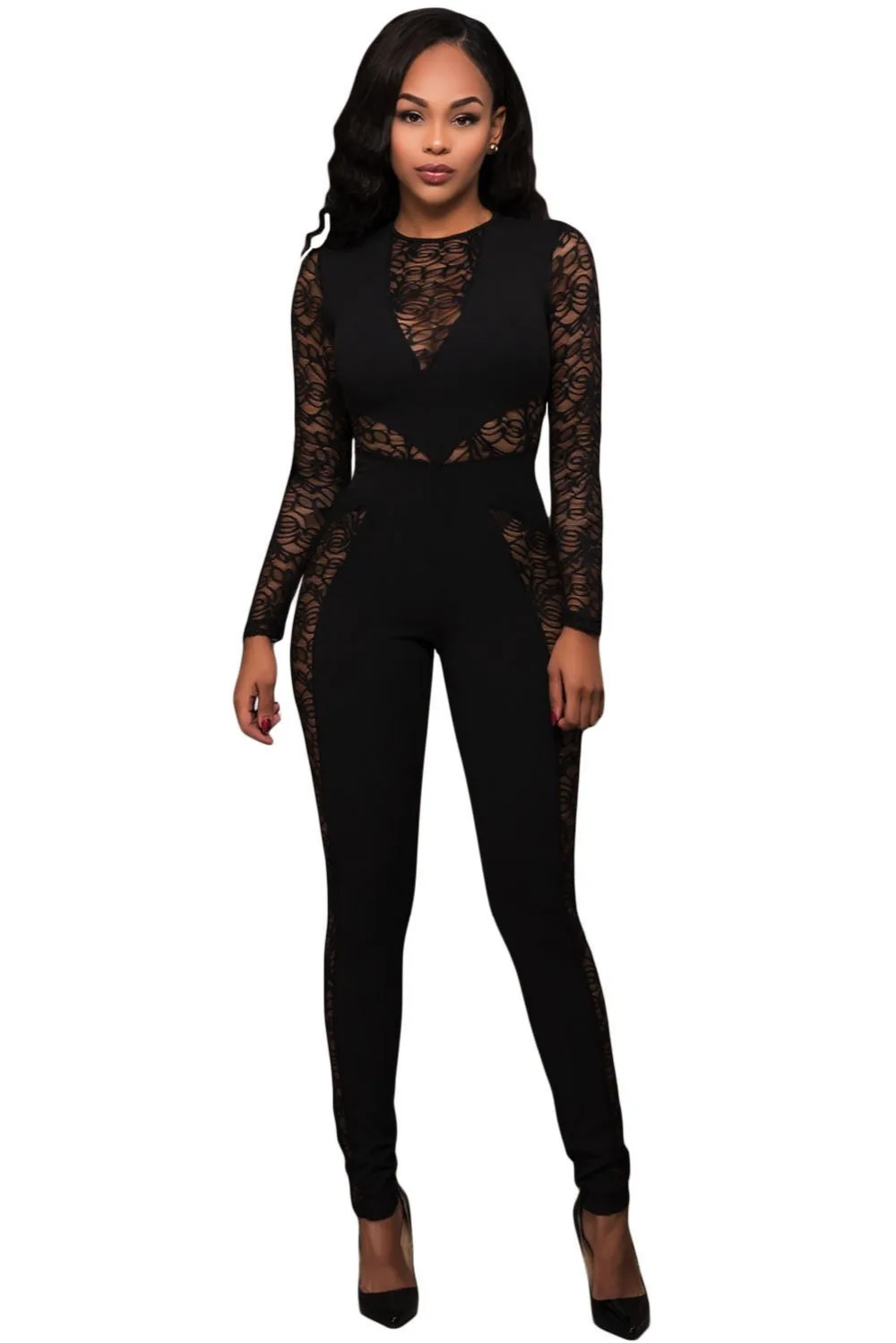 Мода 2017 Осень Зима Bodycon Комбинезоны Женщин Комбинезон Purlish Красный Кружева Специй