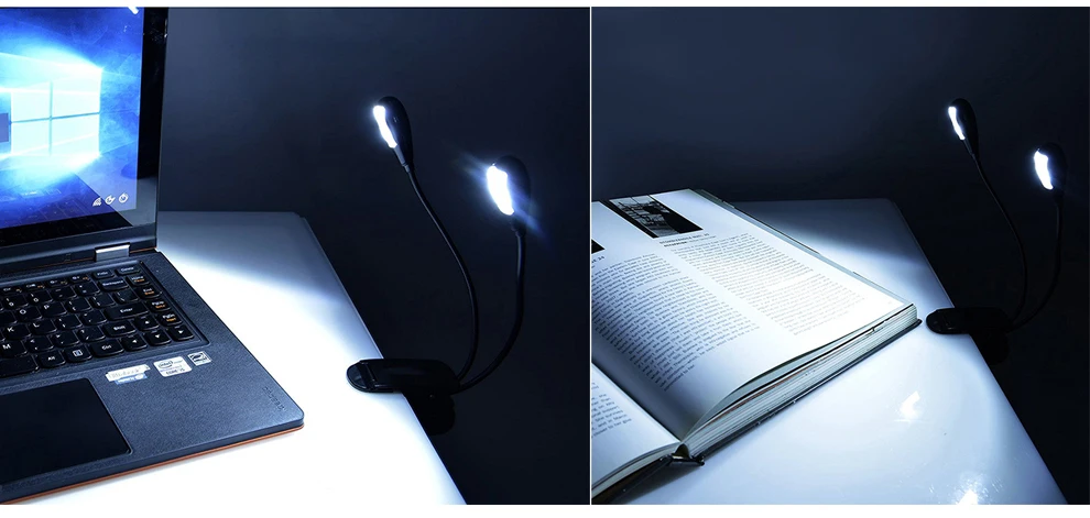 Регулируемый USB светодиодный светильник для книг 8 светодиодный s клип-на две руки лампа для чтения для музыкальной подставки и чтения книг Гибкая изогнутая настольная лампа