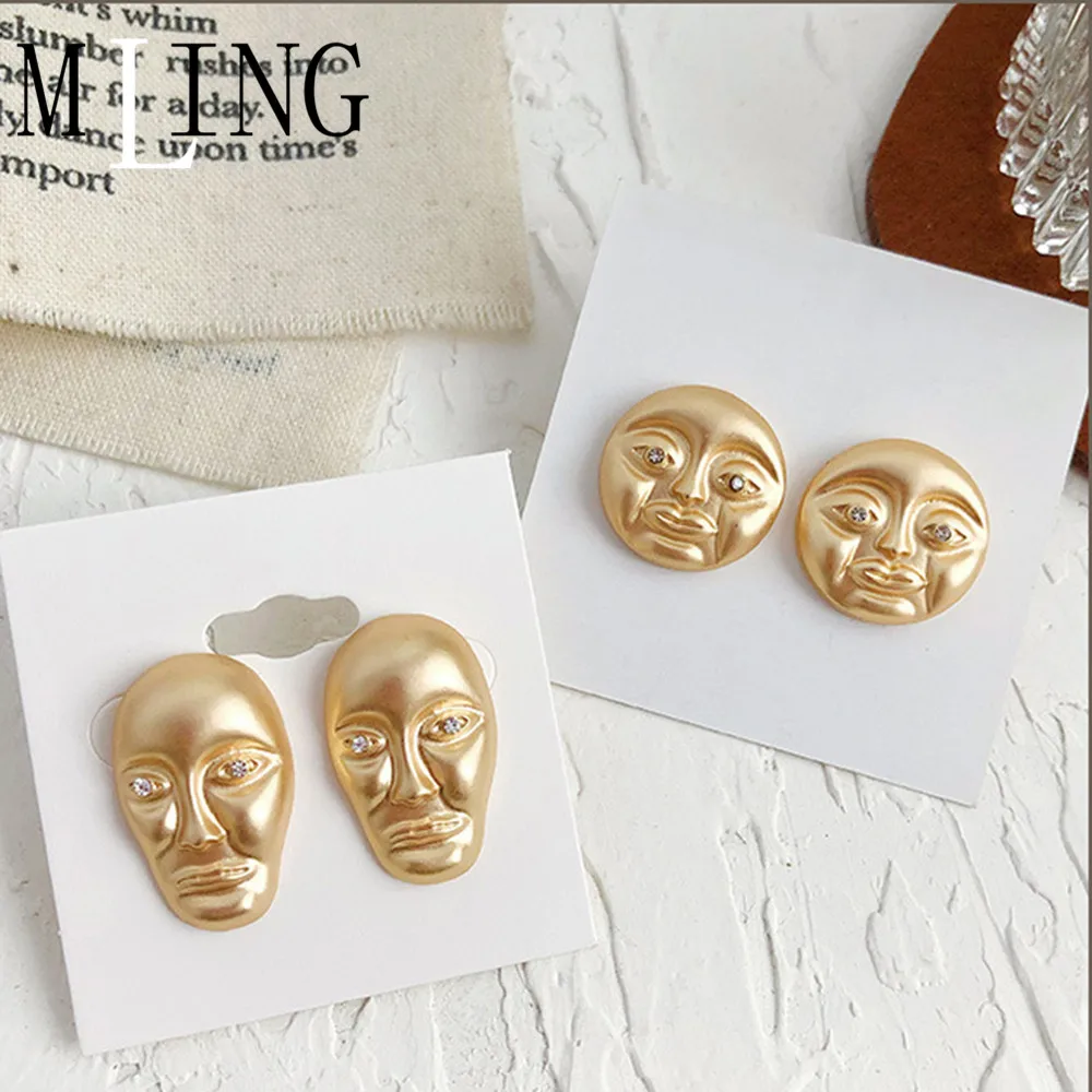 Женские золотистые серьги с кристаллами MLING винтажная маска человеческим лицом