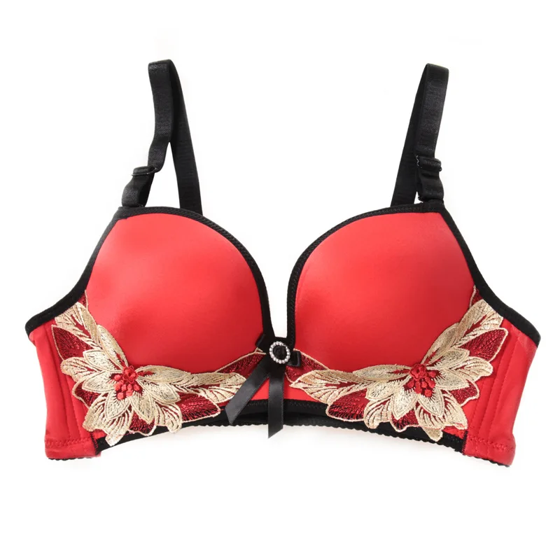 Ladychili Для женщин Intimates розовый бюстгальтер без косточек бесшовные Одна деталь топ-Бюстгальтер цветочные аппликации густой пены супер пуш-ап бюстгальтер DD29