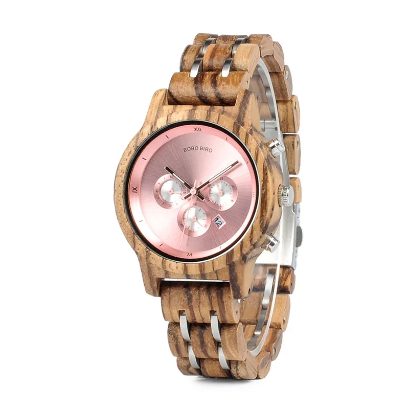 Розовый BOBO BIRD простые деревянные женские часы reloj mujer Miyota кварцевый механизм Женские часы на заказ наручные часы подарок с деревянной коробкой B-P18 - Цвет: Розовый