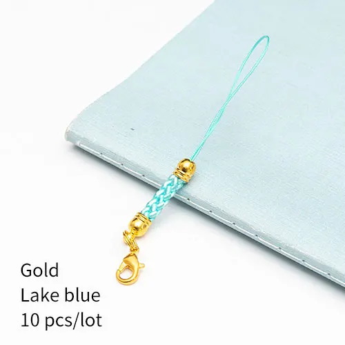 Gold lake blue 10 шт., застежка-карабин, ремешок, шнур, мобильный телефон, Лариат, мобильный ремешок, шарм, нейлоновый брелок, цепочка, ювелирное изделие, сделай сам, ювелирное изделие - Цвет: Gold lake blue