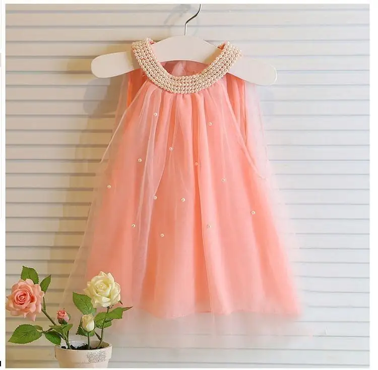 Children's Dress Fashion Baby Girls Pure Color Pearl Collar Tutu Princess Girl's Dresses Summer Style For Kids Clothes | Детская