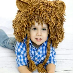Детский осенне-зимний вязаный шерстяной парик ручной работы, головной убор льва, забавный подарок на Хэллоуин