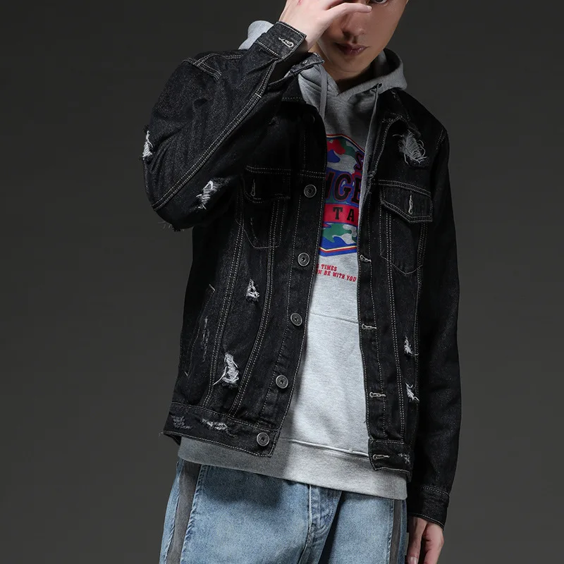 2 цвета Harajuku Винтаж Ruched полой с бахромой ASOS синий джинсовая куртка для мужчин в