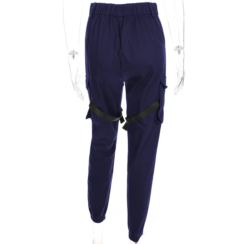 Sweetown размера плюс брюки карго для женщин высокая талия Pantalon Harajuku Femme синие свободные уличные Стильные Брюки с карманами женская уличная одежда