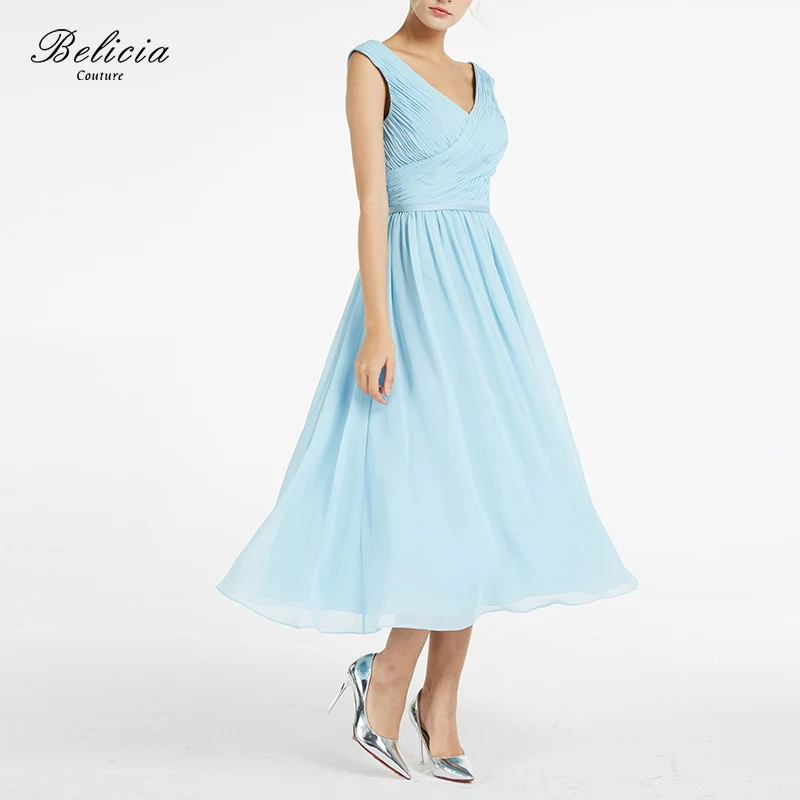 Belicia Couture Для женщин Baby Blue Вечерние платья двойной V Средства ухода за кожей шеи