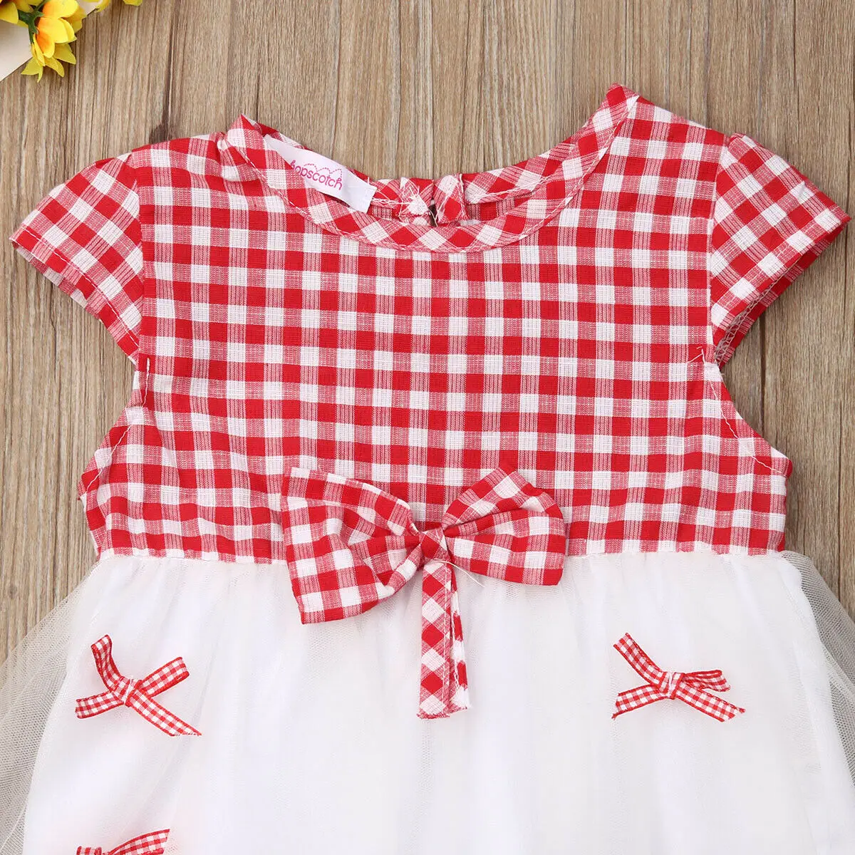 Детское платье для маленьких девочек фатиновое в клетку с оборками и Бантом