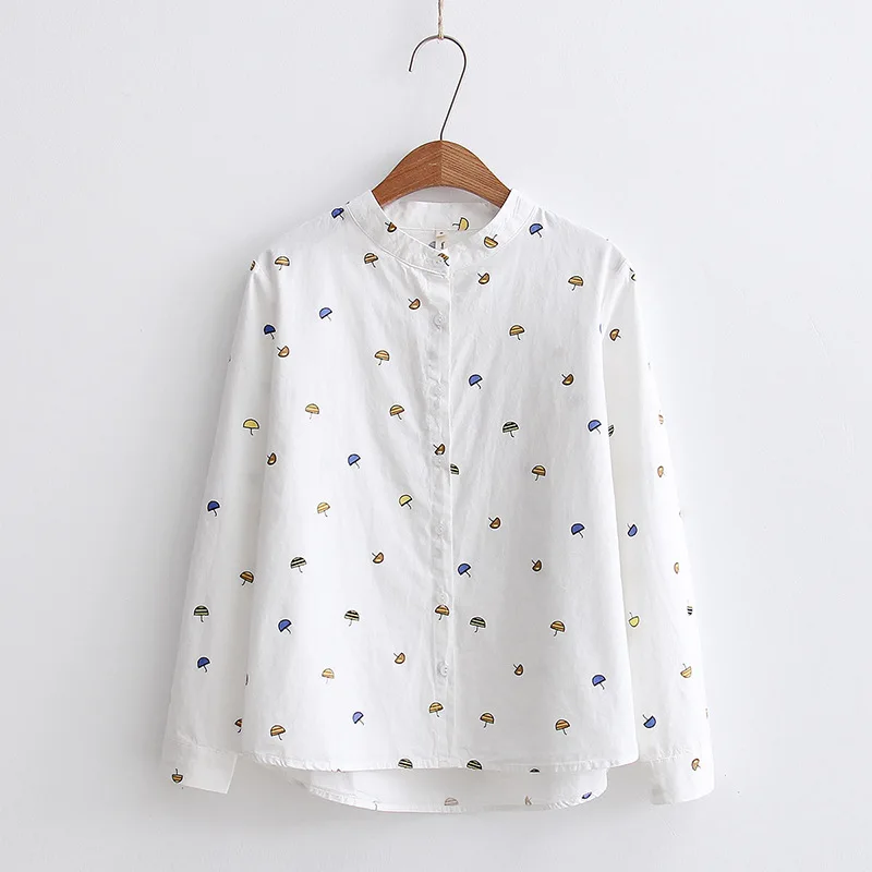 Женская хлопковая блузка с принтом Повседневная Свободная рубашка длинным