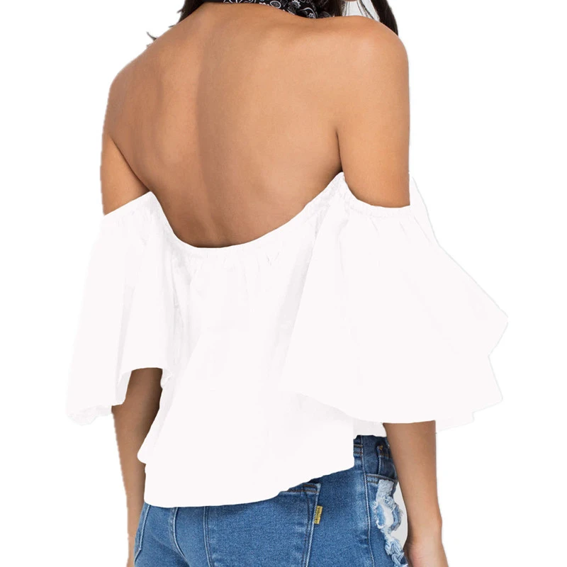 Сексуальный Топ Лифчики танки Slash шеи оборками мода знаменитости Короткие топы