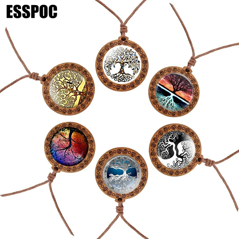 Ожерелье из стекла с кабошоном Древо жизни деревянное ожерелье винтажная