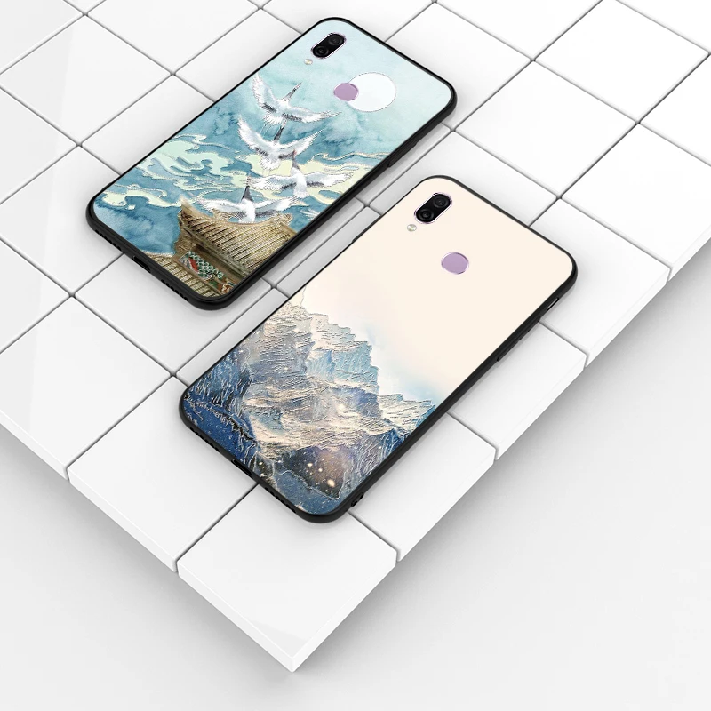 Рельефный Винтажный чехол для Huawei honor play Snow Mountain в китайском японском