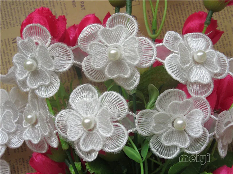 1 метр 45 мм белый жемчуг цветок кружево край отделка Лента ткань вышитая