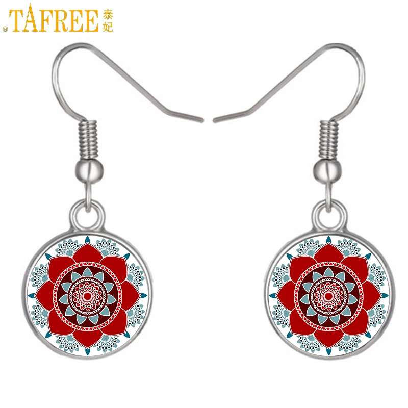 Новинка 2017 яркие женские висячие серьги TAFREE с цветком мандалы религиозные