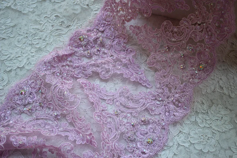 25.5cm or 10inch -2yards/lot Bilateral Purple Handmade Beaded and Sequined Lace Trim with Rainbow Acrylic Stones Bridal Wedding | Дом и сад
