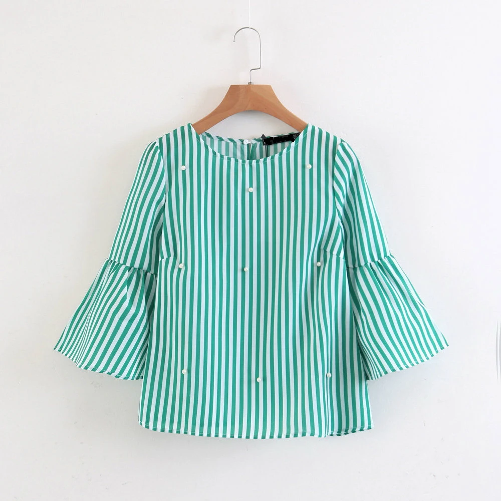 2018 для женщин в винтажном стиле со свободным рукавом и бусинами полосатая