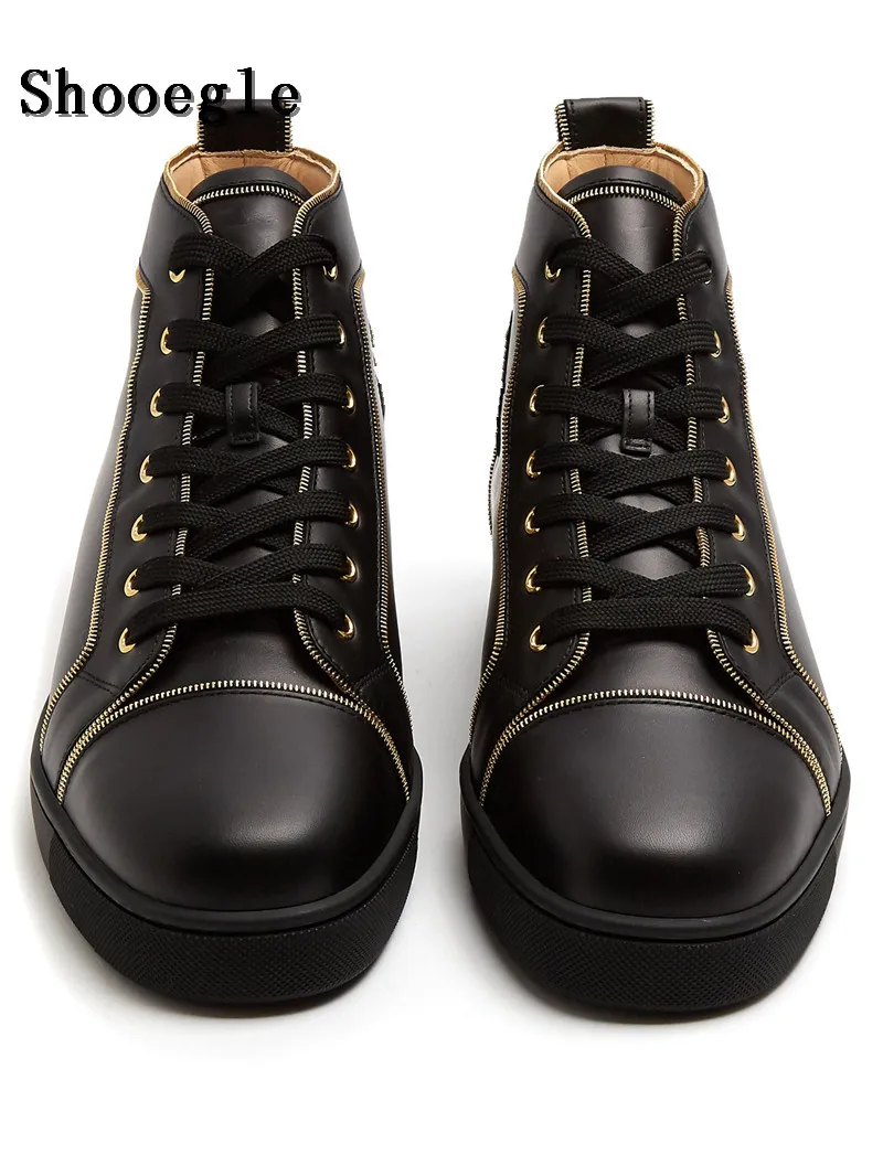 SHOOEGLE/Модная черная кожаная мужская обувь Высокие кроссовки на плоской подошве со